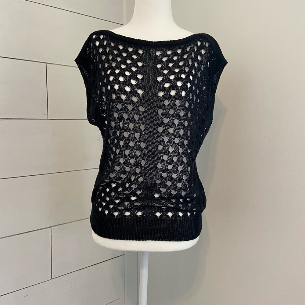 White House Black Market Black Dolman Cap Sleeve Mesh Sweater. Size XSmall. EUC
